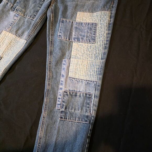 Sun + Stone Blue Denim Patchwork Jeans 33/32 - Picture 2 of 6